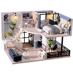 Doll House Accessories Cutebee DIY DollHouse Kit Wooden Doll Houses Miniature Dollhouse Furniture Kit With LED Toys For Children Birthday Gift 230503