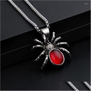 Anhänger Halsketten Punk Vintage Spinne Halskette Roter Kristall Schmuck Halloween Party Dekor Geschenke für Männer Frauen Hip Hop Tier Dhgarden Dho2Z