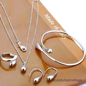 Other Jewelry Sets Fashion Silver Earrings Ring Bracelet Simple Personality Womens Water Drop Four-piece Jewelry for Women Gift