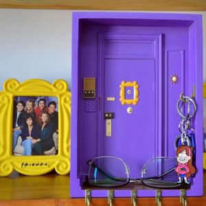 Organization Friends Monica's Door Key Holder Tray Wooden Purple Door Hanger Monica Door Frame Photo Home Hanging Key Storage Wall Decoration