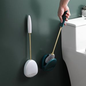 Escovas de luxo escova de toalete de golfe com suporte conjunto banhado alça longa fixado na parede escova de limpeza de toalete à prova de vazamento escova de cerdas macias