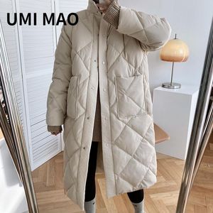 Parkas Umi Mao 2022 Winter New Style Lingge Cotton Jackets 여성의 중간 길이의 전복 한국 패딩 재킷 빵 코트 팜미