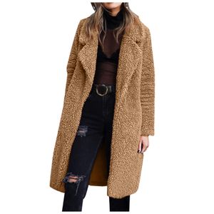 Blends Solid Faux Fur Coat Women Autumn Winter Warm Soft Zipper Fur Jacket Female Plush Overcoat Casual Outerwear Elegant Plus Size