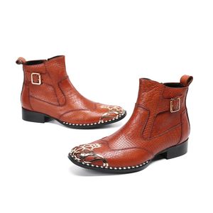 Italian Autumn and Winter Big Size Dress Boots Original Pointed Toe Solid Color Cowboy Boots Classic Man Leather Short Boots