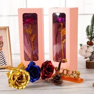 Fiori decorativi Lamina d'oro artificiale Fiore rosa Mestiere Confezione regalo romantica Set Natale San Valentino Souvenir Matrimonio Shine Flores