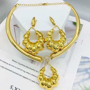 Halskette Ohrringe Set für Frauen African Dubai Goldene Kupfer Halsketten Hoop Italienische Braut Hochzeit Zubehör
