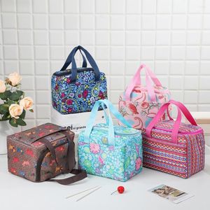 Dinnerware Sets Lunch Bag Waterproof Zipper Portable Handle Thermal Cooler Oxford Cloth Floral Print Bento Box Pouch Container For School