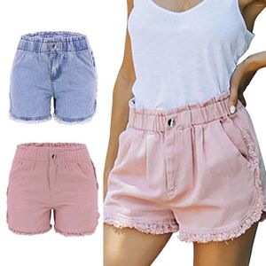 Pantaloncini da donna Casual Sweet Summer Denim Vita media Elastico strappato Womens Vintage Sexy Party Club Short Pantalones Cortos