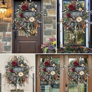 Decorative Flowers & Wreaths Blessed Wreath Year Round Cheetah Everyday Christmas Decor Font Door Autumn Decoration House GarlandDecorative