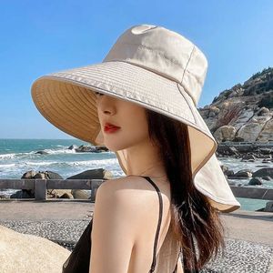 Outdoor Hats Women Ponytail Sun Hats Summer Outdoor Hiking Fishing Hat With Neck Flap UV Protection Bucket Hat Female Beach Caps J230502