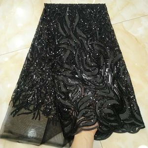 Fabric 5Yards Black African Net Lace Fabric With Sequins 2022 High Quality French Tulle Lace Nigeria Guipure Material For Wedding Dress