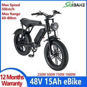 OUXIV8 1000W 750W Electric Bicycle 48V 15AH Mountain Bike 4.0 Fat Tire Snow Electric Bike Lithium Battery ebike 20inch Snow Bike