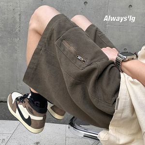 Men's Shorts Black/Coffee Summer Loose Large Size Y2K High Street Shorts Zipper Pocket Teenager Sports Casual Solid Color Shorts For Men M-5X 230503