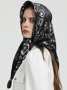 スカーフ90 90cm女性用シルクスクエアスカーフ印刷サテンヘッドバンドネッカチーフ女性秋のショールラップイスラム教徒ヒジャーブフウラード