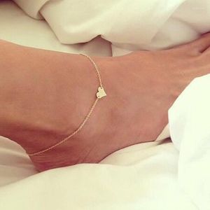 Anklets Simple Style Heart Charm Gold And Silver Color Plated Metal O Chain For Women Anklet Gift