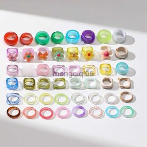 Band Rings 3-15Pcs/Set 2023 Korean Ins Resin Acrylic Fashion Colorful Geometric Round Square Finger Ring for Women Girl Daily Jewelry Y23