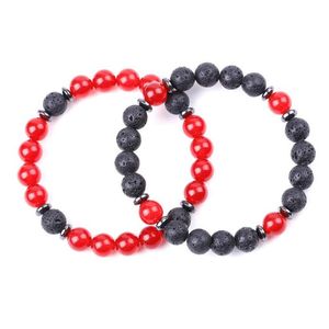 Charm Armband Lover Buddha Red Grey Stone Armband Handgjorda 8mm lavapärlor Summer Men Women Jewelry Gift Drop Delivery DHGDM