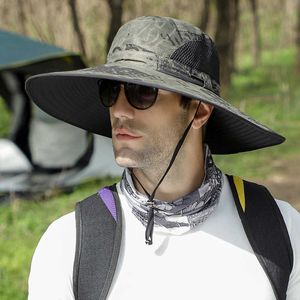 Outdoor Hats 15cm Large Brim Sun Hat for Men Summer Face Neck Protection Breathable Beach Cap Camouflage Printing Outdoor Hiking Fishing Hat J230502