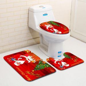 Cobre feliz natal tampa de assento do toalete absorção de água 3 pçs conjunto tapetes decoração casa banheiro antiderrapante tapetes impressão