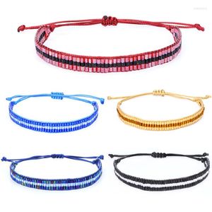 Charm Bracelets Glass Seed Beads Waxed Cord Braided Bracelet Women 2023 Fashion Adjustable Boho Summer Beach Tube Surf Jewelry Gift