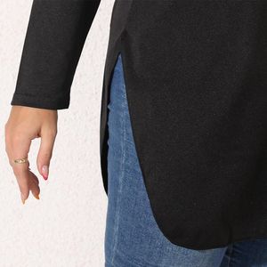 قم بتجهيزات النساء الجديدة بالإضافة إلى حجم طويل الأكمام T Shirt Soild Tee Hollow Out Split Tops Long Tops ناعمة ومريحة