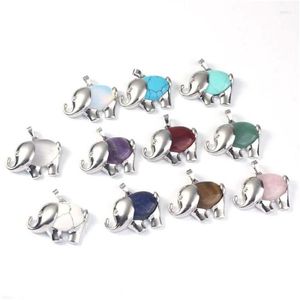 Pendant Necklaces Xsm Natural Stones Pendants Amethysts Rose Quartzs Cute Elephant Pattern Amet Charms Jewelry Gift For Wome Dhgarden Dhqpw
