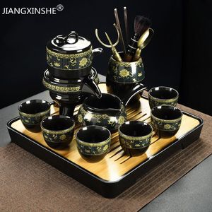 Teaware 8 pçs conjunto semi automático conjuntos de chá chinês cerâmica roxo argila chá conjunto xícara de chá o conjunto de bule kung fu