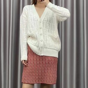 Spring womens knits designer high-end F letter embodying luxury hollowed out women's top translucent sexy V-neck cardigan