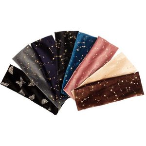 Pannband Ny stjärna sammet stickade elastiska pannband för kvinnor flickor varm turban headwrap solid mjuk tjockt hårband hårtillbehör J230502