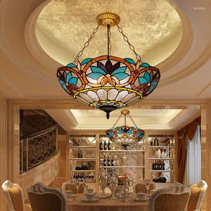 Ljuskronor rustik ljuskrona retro färgat glasbelysningsdesigner vintage Medelhavet Tiffany för matsal bar kök loft