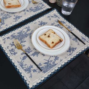 Mats Pads Modern Pastoral Cloth Waterproof Placemat Simple Table Mat Couchtisch Plate Pad Blue Floral Cotton Fabric Home Decor 1PCS Z0502