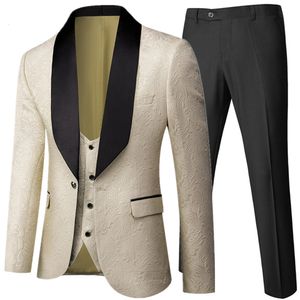 Men's Suits Blazers Banquet Feather Embossing Process Designer Blazer Jacket Pants Vest / Men's Suit Coat Waistcoat Trouser 3 Piece Set 230503
