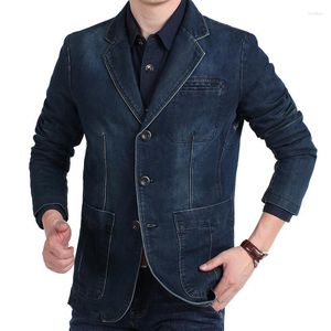 Mäns kostymer herrdräkt denimjacka stor storlek Löst monterad affär Casual Blazer Single Breasted 3 -knapp Formella kläder En datorer