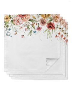 Table Napkin 4pcs Spring Flower Rose Square Napkins 50x50cm Party Wedding Decoration Cloth Kitchen Dinner Serving