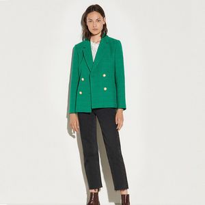 Women's Suits & Blazers Autumn Winter New Fashion Solid Tweed Office Lady Green Blazer Spring Casual Dailywearing Female CoatY076