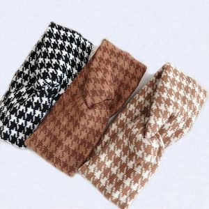 Headbands Autumn Winter Black Houndstooth Knot knitted Headbands For Women Ladies Leopard Elastic Hairband Girls Hair Accesories J230502