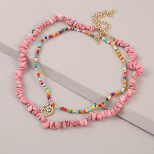 Anhänger Halsketten 2 Teile / satz Böhmischen Rosa Naturstein Für Frauen Mode Boho Strass Herz Mehrfarbige Perlenkette Geschenke