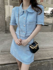 Zweiteiliges Kleid Kleiner Duftanzug Weiblicher Sommer Koreanisches Temperament Dünner Tweed Quaste Kurzer Mantel Hohe Taille Hüftwickelrock Zweiteiliges Set 230503