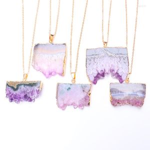 Naszyjniki wiszące naturalny nieregularny surowy kamień reiki leczenie kryształowy fioletowy kwarc biżuterii dla kobiet dziewcząt