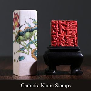 Stampowanie 3 w 1 Białe ceramiczne nazwy znaczków z Tassel Czerwony Inkpad Kaligrafia Malowanie podpisu dziecięcego Pieczęcie DIY Crafts Niestandardowe prezenty