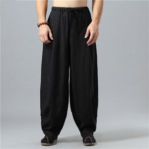 Pants Casual Japan Style Men Long Pants Cotton Linen Wide Leg Pants Solid Trousers With Pocket Male Harajuku Pants Plus Size M5XL 6XL