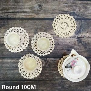 Mats Pads 10CM Round Vintage Cotton Lace Placem Handmade Table Place Mat Cloth Tea Cup Coffee Coaster Wedding Deckchen Kitchen Christmas Z0502