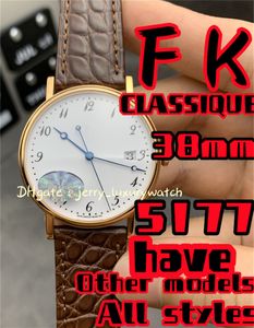 FK 5177BB Classique Luxury Men's Watch (Cowhide - Fine Steel - Silver Grey Dial Scale Roman, Cal.777Q personalizado totalmente automático, 38mm)