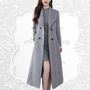 Blends New Autumn Winter Women Fashion Coat Warm With Pocket Ladies Korean Loose High Quality Long Clothing For Womens