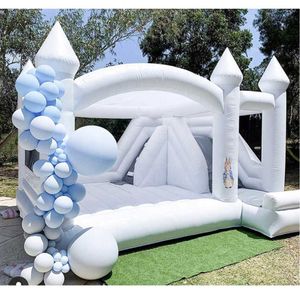 3.5x3.5 Vitt uppblåsbart studsslott med Slide Commercial Wedding Bounce House Combo för barn Backyard Luxury Outdoor Game