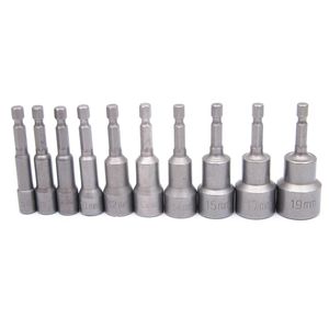 Schroevendraaier 10pcs 6mm a 19mm Broca Soquete Manga Porca Driver 6.35mm Adaptador Hexágono Conjunto de Ferramentas de Haste