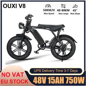 OUXI V8 Rower elektryczny 15AH 48V 750W 20 cali 4,0 Fat Retro City Rower Electric Lithium Bateria E-rowerowa rower śnieżny