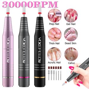 Nagelkonstutrustning 30000 rpm Electric Nail Borr Machine USB Nail Polish Pen Manicure Tool Portable Nail File Milling Cutter Equipment för Salon 230428