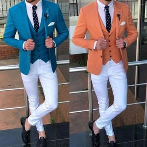 Men's Suits 2023 Costume Homme Mens Wedding Tuxedos Grooms Bride Men Dinner Wear Blazers Outfits Sets 3 Pcs Jackets White Pants Vest