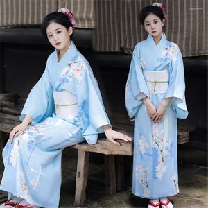 Etniska kläder japanska traditionella kimono med vit obi -kvinna lång ärm asiatiska yukata badrock geisha scen utför pografdräkt